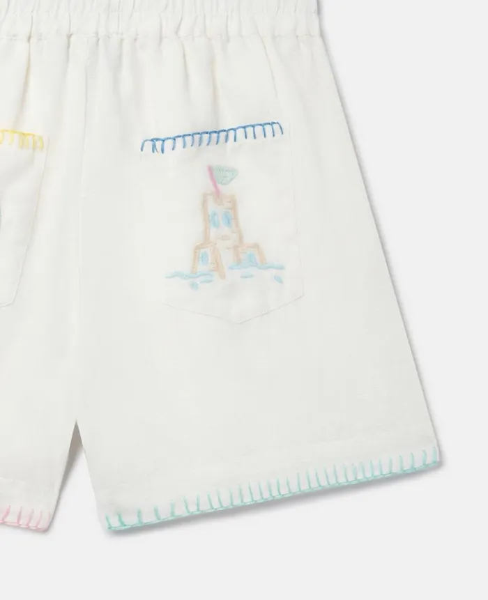 Kids Pants and Shorts Stella McCartney Summer Doodles Embroidery Shorts Ivory