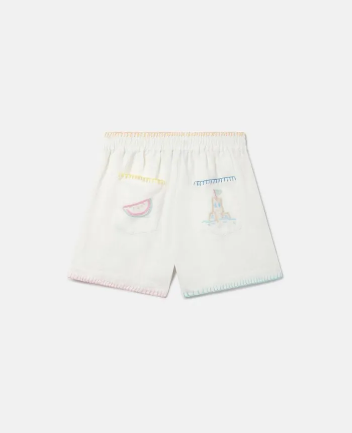 Kids Pants and Shorts Stella McCartney Summer Doodles Embroidery Shorts Ivory
