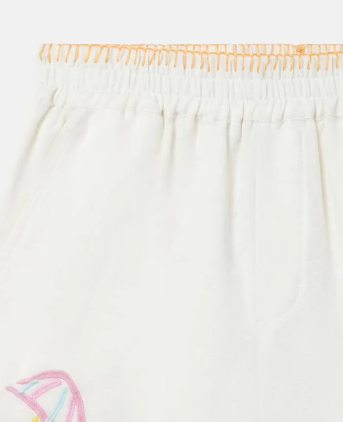 Kids Pants and Shorts Stella McCartney Summer Doodles Embroidery Shorts Ivory