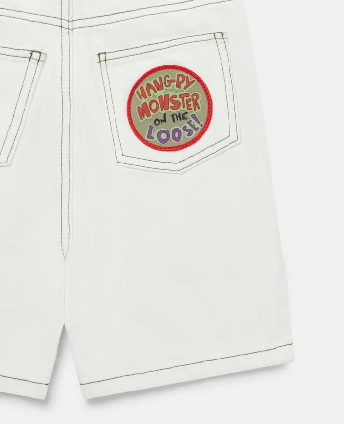Kids Pants and Shorts Stella McCartney Veggie Embroidery Denim Shorts White