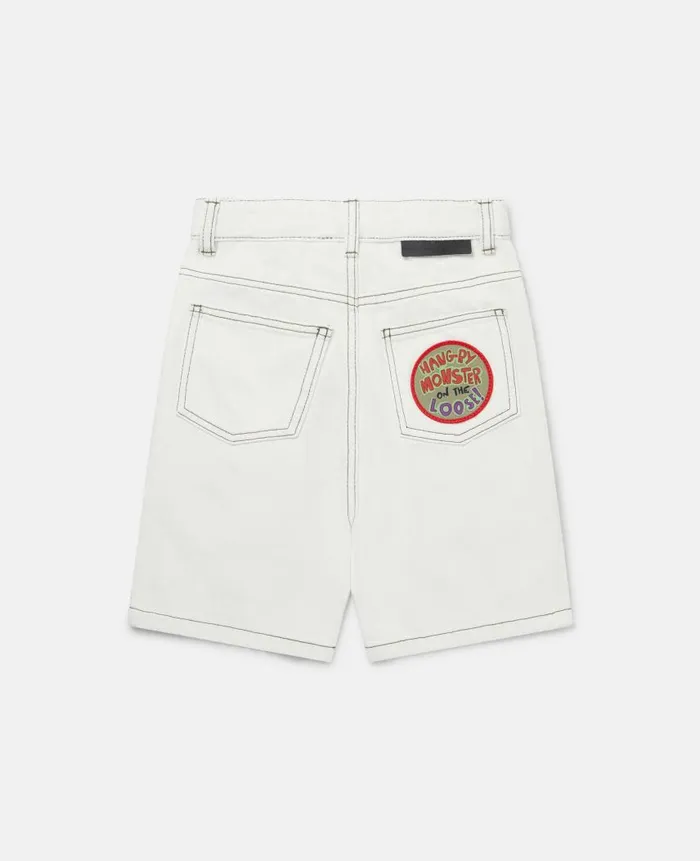 Kids Pants and Shorts Stella McCartney Veggie Embroidery Denim Shorts White
