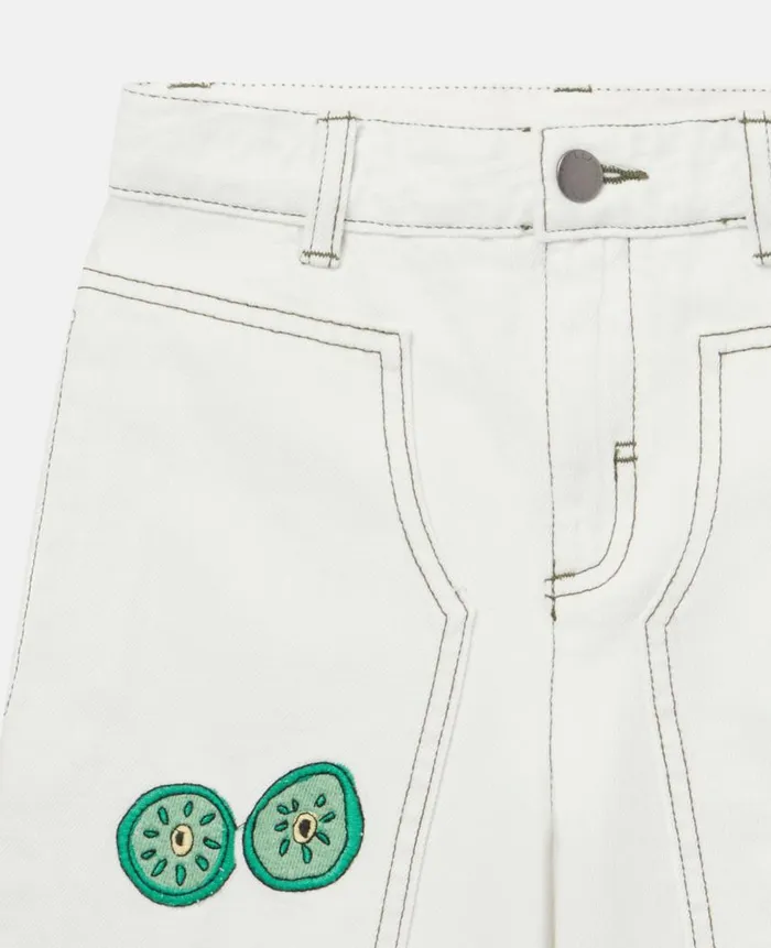 Kids Pants and Shorts Stella McCartney Veggie Embroidery Denim Shorts White