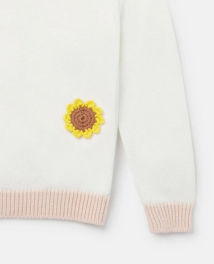 Kids Sweaters and Cardigans Stella McCartney Sunflower Crochet Appliqu Cardigan Ivory