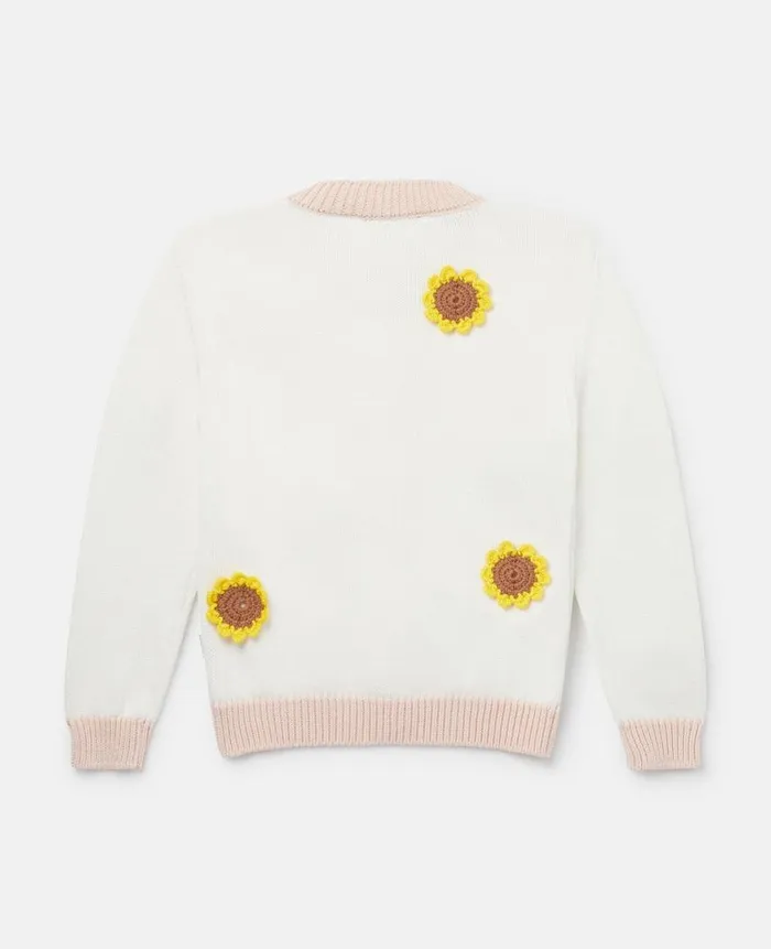 Kids Sweaters and Cardigans Stella McCartney Sunflower Crochet Appliqu Cardigan Ivory
