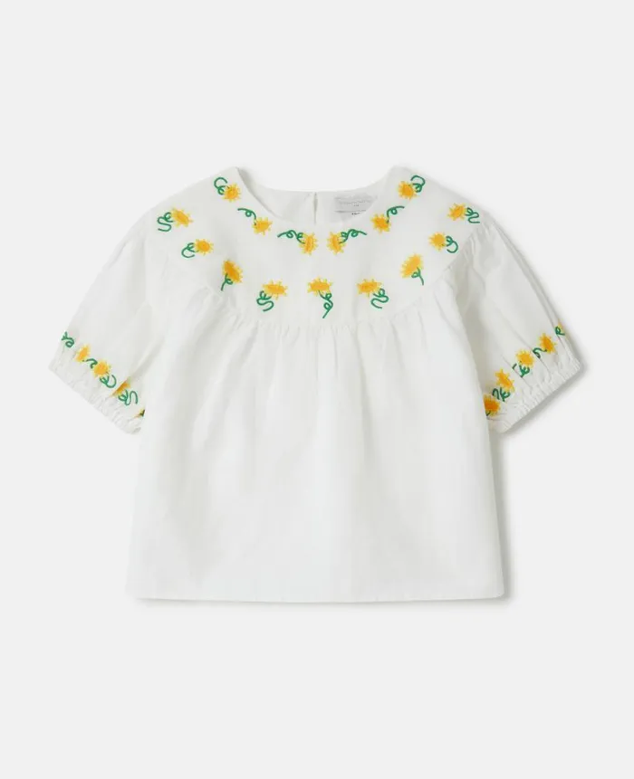 Kids TShirts And Tops Stella McCartney Flower Embroidery Puff Sleeve Top White Kids TShirts And Tops Stella McCartney Flower Embroidery Puff Sleeve Top White