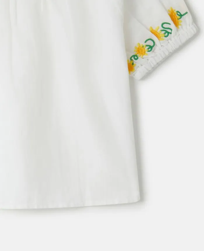Kids TShirts And Tops Stella McCartney Flower Embroidery Puff Sleeve Top White