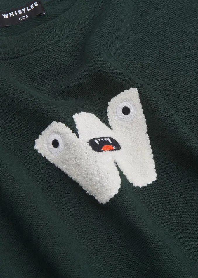 Kids Tops Whistles Dark Green Monster Sweatshirt