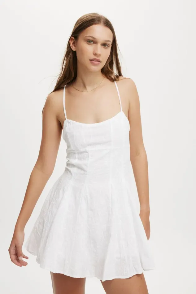 Kiera Godet Hem Mini Dress White Paisley Embroidery Women Cotton On Dresses