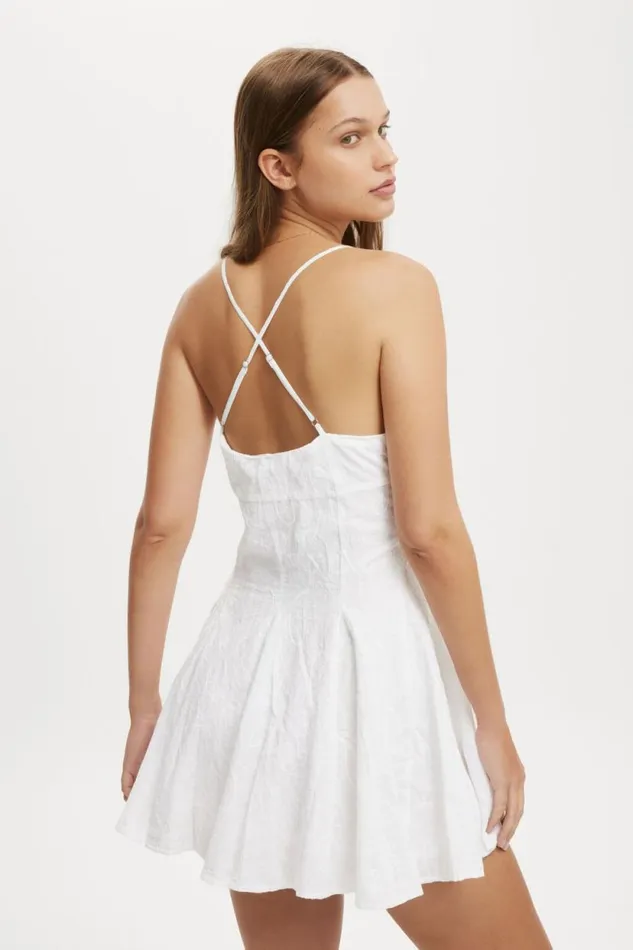Kiera Godet Hem Mini Dress White Paisley Embroidery Women Cotton On Dresses