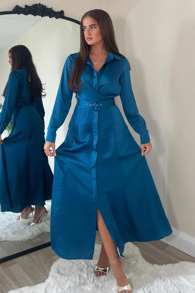 Kira Wrap Detail Maxi Shirt Dress In Petrol Blue Women Girl In Mind Maxi Dresses Kira Wrap Detail Maxi Shirt Dress In Petrol Blue Women Girl In Mind Maxi Dresses