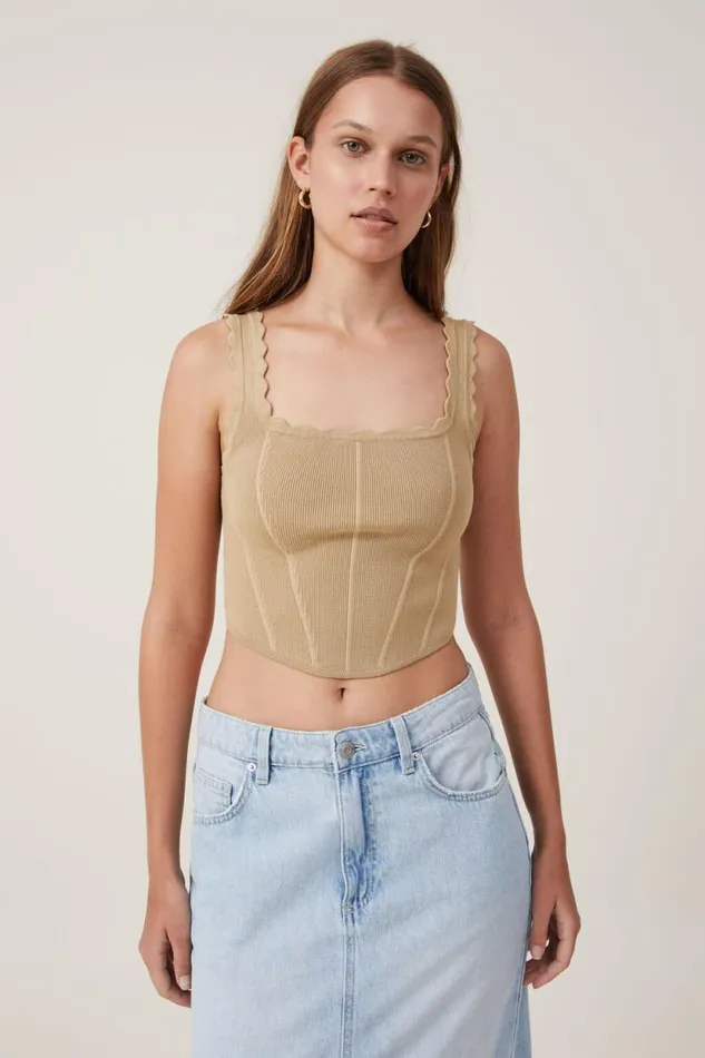Knit Corset Cami Sand Dune Women Cotton On Tops