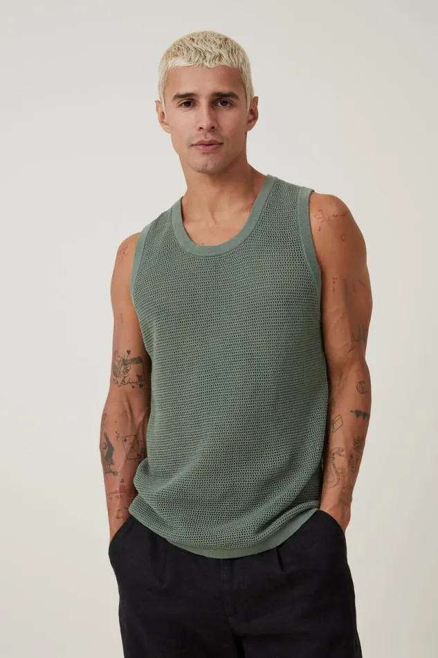 Knit Tank Sage Green Men Cotton On Tees and Tanks