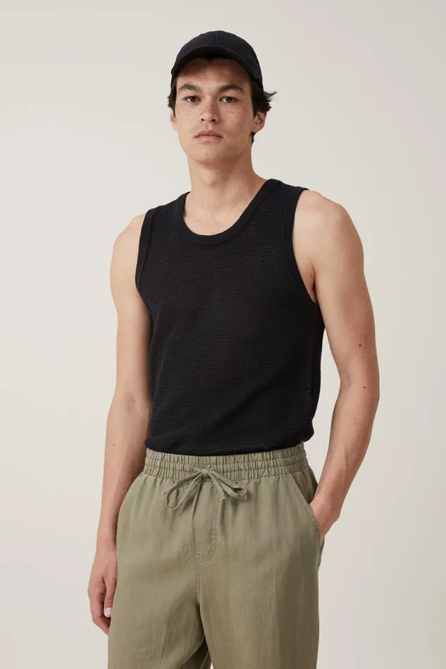 Knit Tank Washed Black Men Cotton On Tees and Tanks