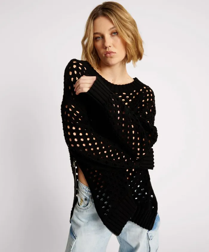 KNITTED FISHNET ZIP SIDE SWEATER Women One Teaspoon Knitwear