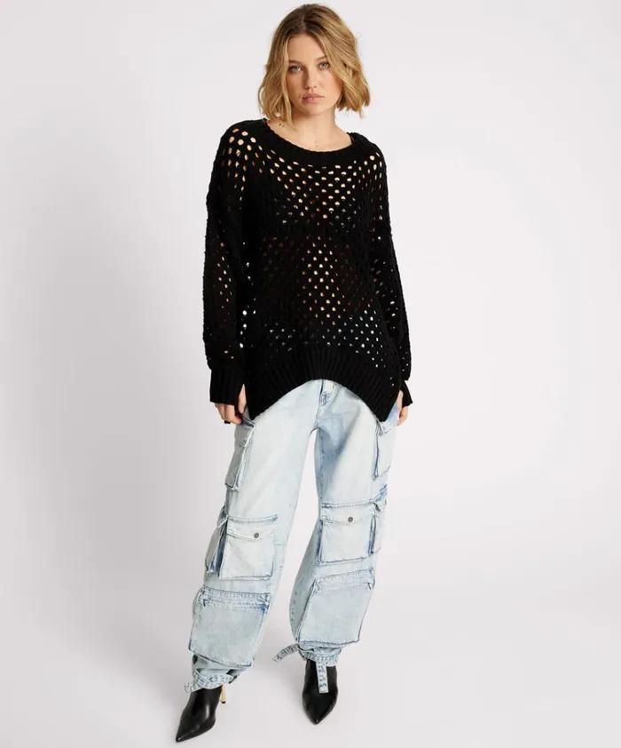 KNITTED FISHNET ZIP SIDE SWEATER Women One Teaspoon Knitwear KNITTED FISHNET ZIP SIDE SWEATER Women One Teaspoon Knitwear
