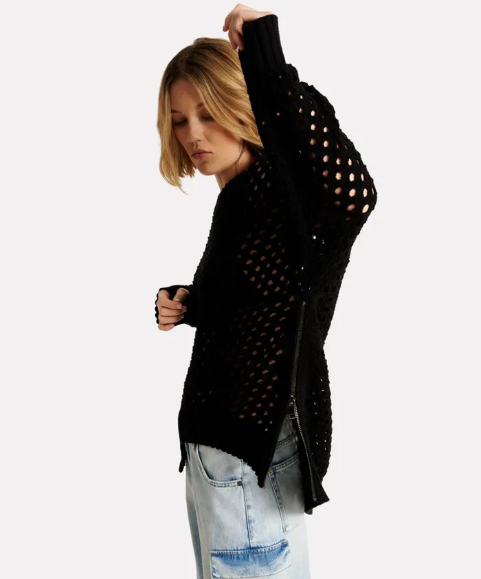 KNITTED FISHNET ZIP SIDE SWEATER Women One Teaspoon Knitwear KNITTED FISHNET ZIP SIDE SWEATER Women One Teaspoon Knitwear