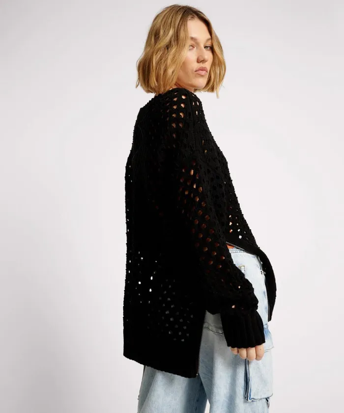 KNITTED FISHNET ZIP SIDE SWEATER Women One Teaspoon Knitwear KNITTED FISHNET ZIP SIDE SWEATER Women One Teaspoon Knitwear