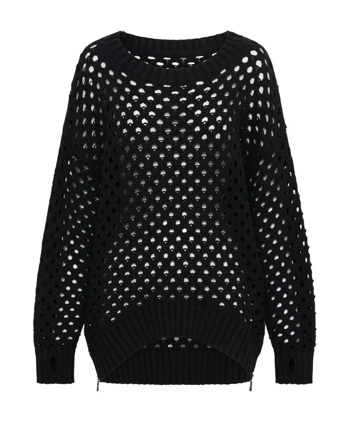 KNITTED FISHNET ZIP SIDE SWEATER Women One Teaspoon Knitwear KNITTED FISHNET ZIP SIDE SWEATER Women One Teaspoon Knitwear