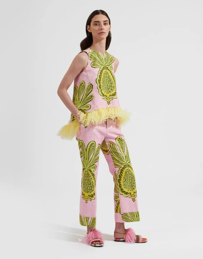 La Scala Top With Feathers Big Pineapple Pink Women La Double J Shirts and Tops La Scala Top With Feathers Big Pineapple Pink Women La Double J Shirts and Tops