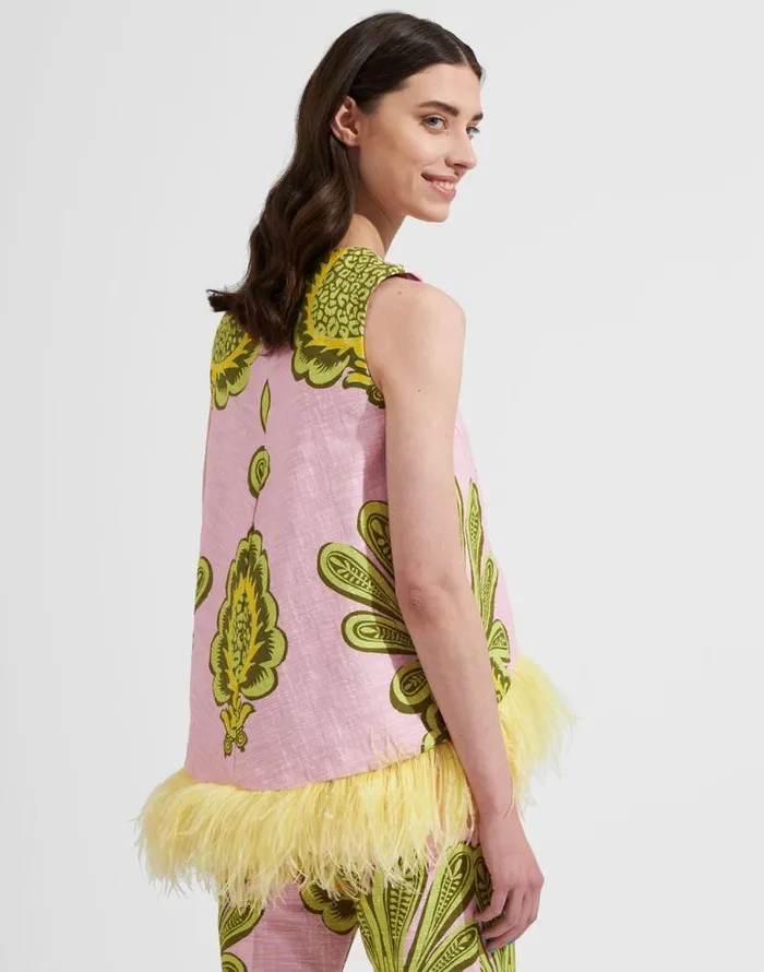 La Scala Top With Feathers Big Pineapple Pink Women La Double J Shirts and Tops La Scala Top With Feathers Big Pineapple Pink Women La Double J Shirts and Tops