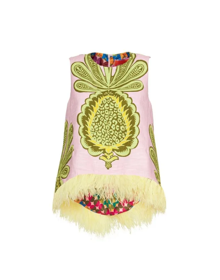 La Scala Top With Feathers Big Pineapple Pink Women La Double J Shirts and Tops La Scala Top With Feathers Big Pineapple Pink Women La Double J Shirts and Tops