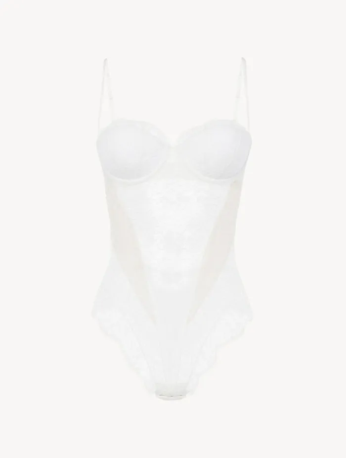 Lace Bodysuit In Natural Lingerie La Perla Bodysuits and Bustiers