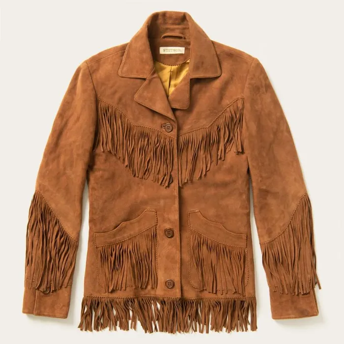 Lamb Suede Fringed Jacket Brown Women Stetson Fringe Jackets