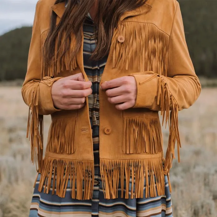 Lamb Suede Fringed Jacket Brown Women Stetson Fringe Jackets