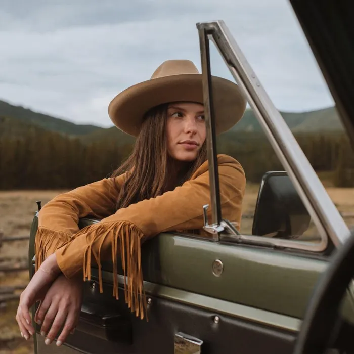 Lamb Suede Fringed Jacket Brown Women Stetson Fringe Jackets