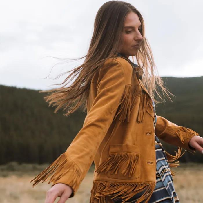 Lamb Suede Fringed Jacket Brown Women Stetson Fringe Jackets