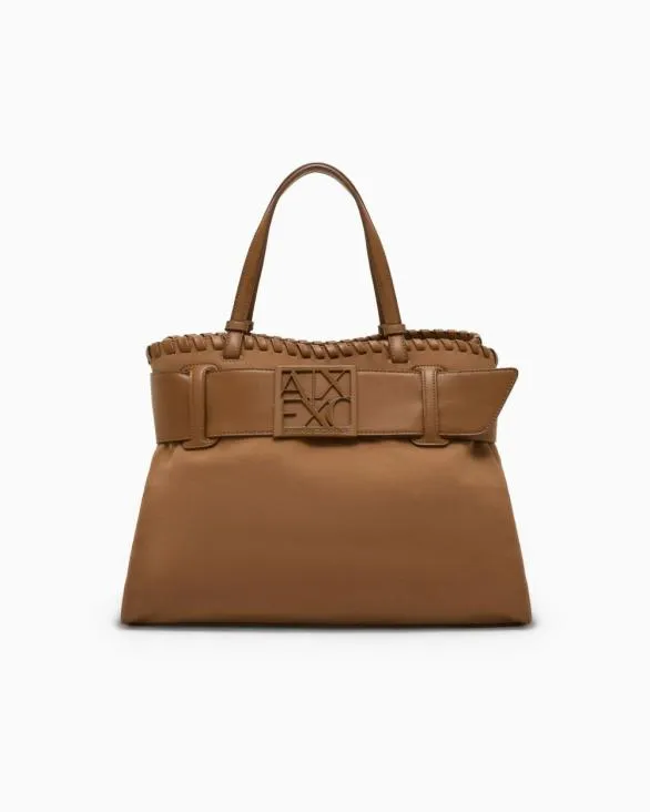 Large Shoulder Bag With ASV Logo Detail Brown Women Armani Shoppers