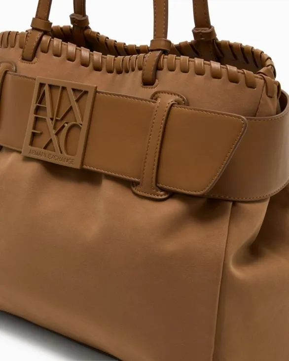 Large Shoulder Bag With ASV Logo Detail Brown Women Armani Shoppers Large Shoulder Bag With ASV Logo Detail Brown Women Armani Shoppers