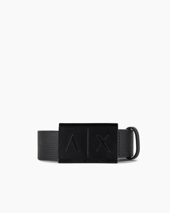 Leather Belt With Rectangular Buckle Black Men Armani Belts