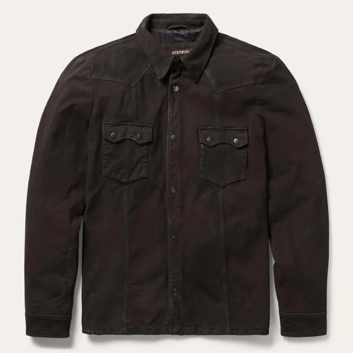 Leather Western Shirt Jacket Brown Men Stetson Jackets