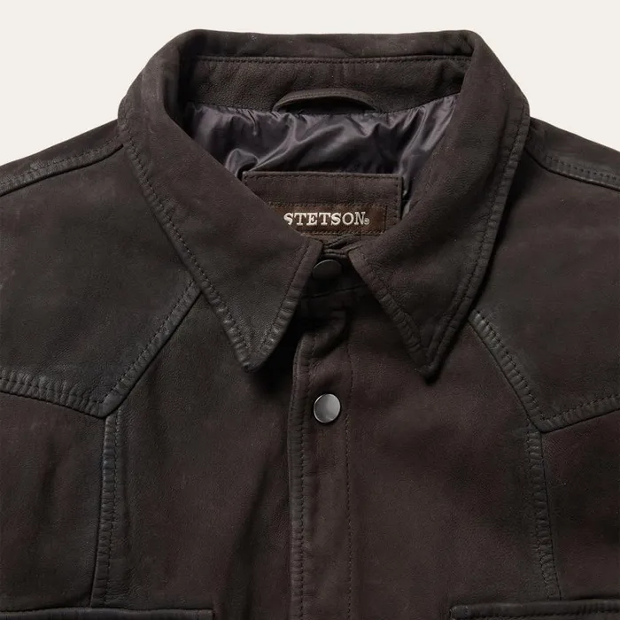 Leather Western Shirt Jacket Brown Men Stetson Jackets