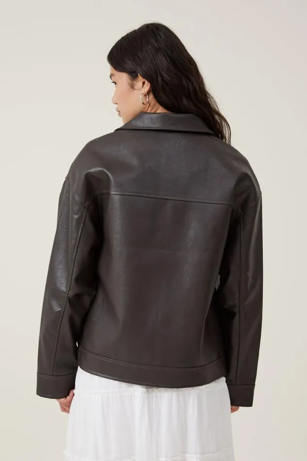 Leo Faux Leather Jacket Brown Women Cotton On Jackets