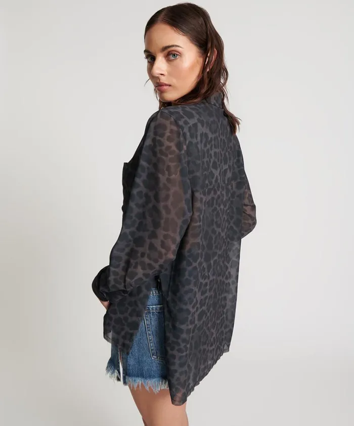 LEOPARD CHIFFON LONGLINE SHIRT Women One Teaspoon Shirts LEOPARD CHIFFON LONGLINE SHIRT Women One Teaspoon Shirts