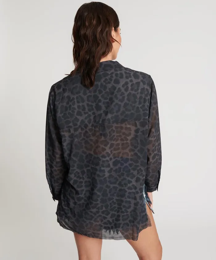 LEOPARD CHIFFON LONGLINE SHIRT Women One Teaspoon Shirts LEOPARD CHIFFON LONGLINE SHIRT Women One Teaspoon Shirts
