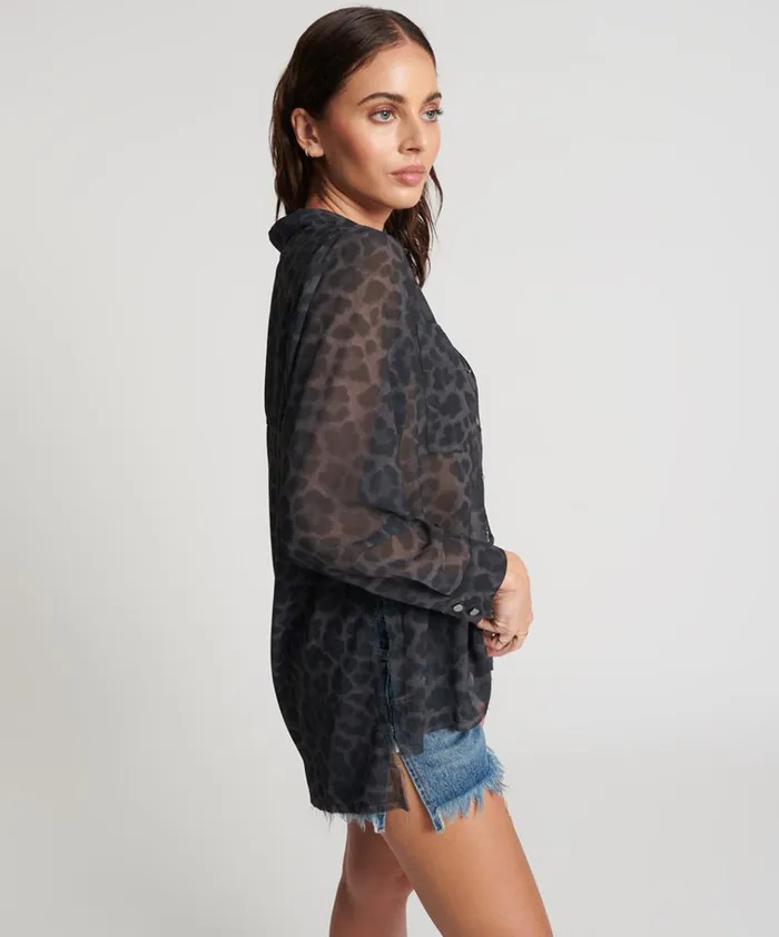 LEOPARD CHIFFON LONGLINE SHIRT Women One Teaspoon Shirts LEOPARD CHIFFON LONGLINE SHIRT Women One Teaspoon Shirts