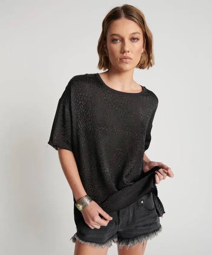 LEOPARD JACQUARD SATIN TEE Women One Teaspoon Tops