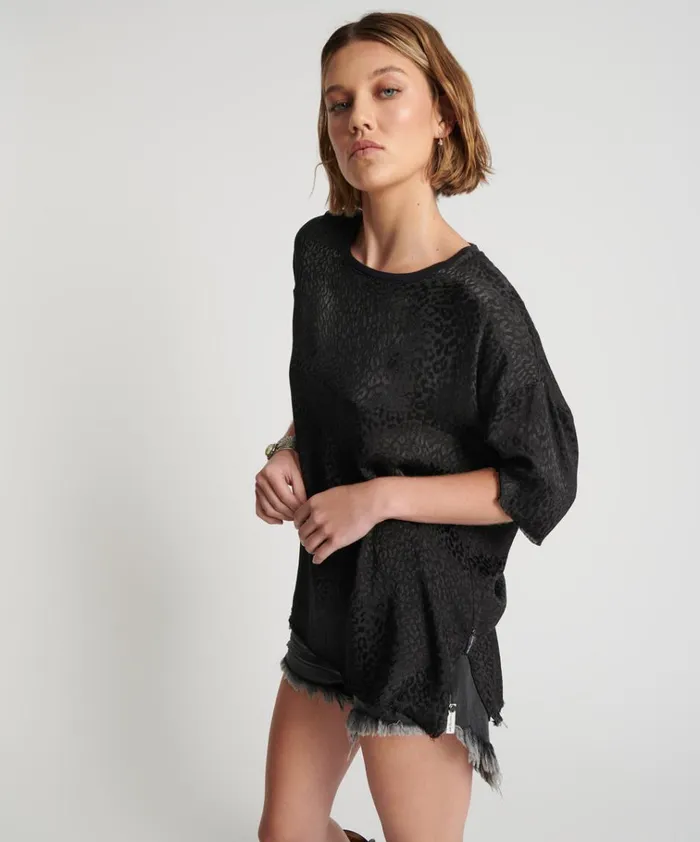 LEOPARD JACQUARD SATIN TEE Women One Teaspoon Tops LEOPARD JACQUARD SATIN TEE Women One Teaspoon Tops