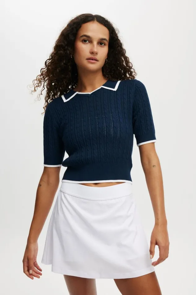 Lightweight Knit Polo Tshirt Dark Water Women Cotton On Tops