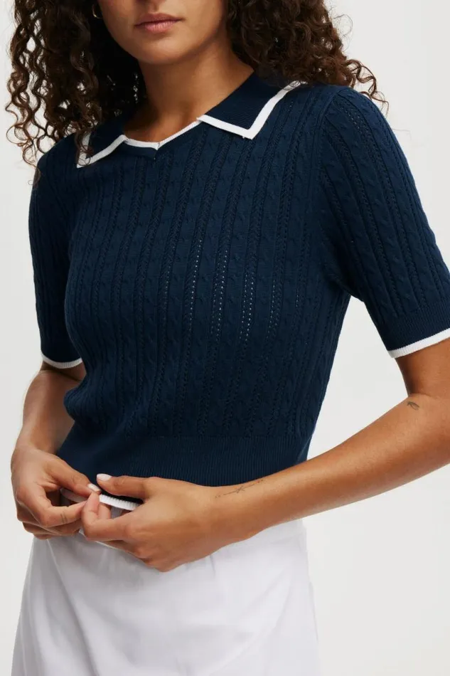Lightweight Knit Polo Tshirt Dark Water Women Cotton On Tops