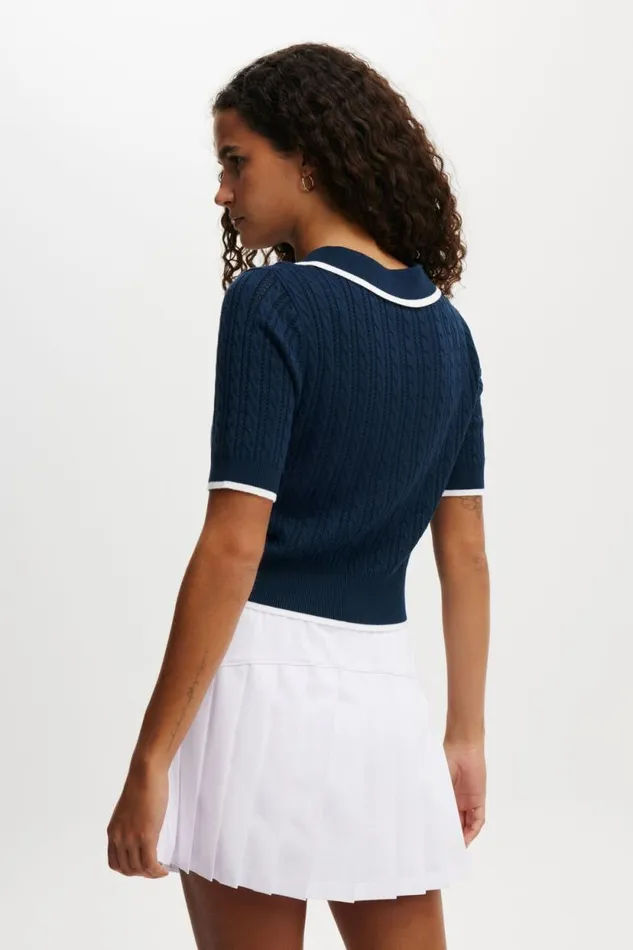 Lightweight Knit Polo Tshirt Dark Water Women Cotton On Tops