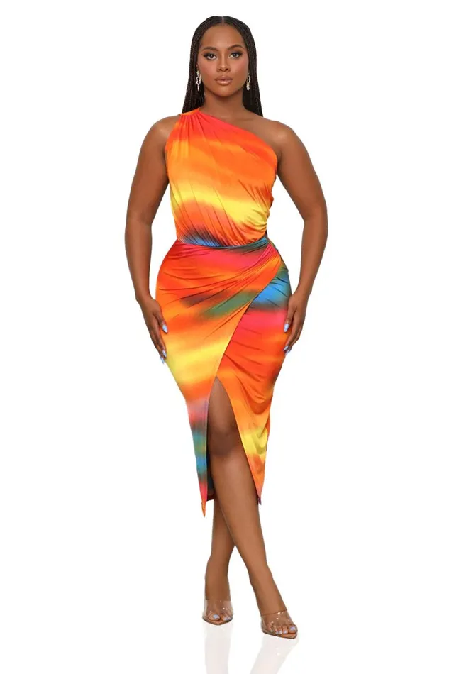 Lilly039s Kloset Dresses Women Arizona Sunset One Shoulder Dress Orange Multi Lilly039s Kloset Dresses Women Arizona Sunset One Shoulder Dress Orange Multi