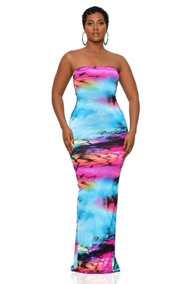 Lilly039s Kloset Dresses Women Evening Glow Tube Dress Blue MultiFINAL SALE