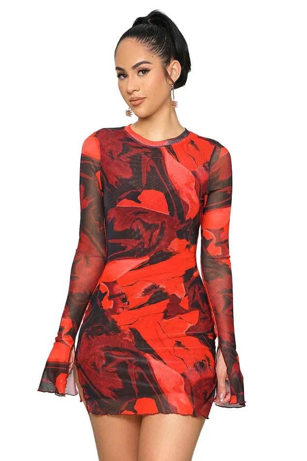 Lilly039s Kloset Dresses Women Heart On Sleeve Mesh Mini Dress Red FINAL SALE