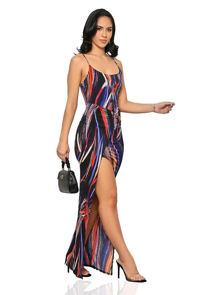 Lilly039s Kloset Dresses Women Midnight Vibe High Slit Dress Black MultiFINAL SALE Lilly039s Kloset Dresses Women Midnight Vibe High Slit Dress Black MultiFINAL SALE