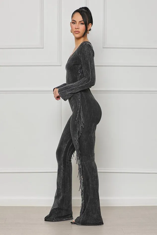 Lilly039s Kloset Jumpsuits and Rompers Women Houston Girl Fringe Jumpsuit Black Acid Wash Lilly039s Kloset Jumpsuits and Rompers Women Houston Girl Fringe Jumpsuit Black Acid Wash