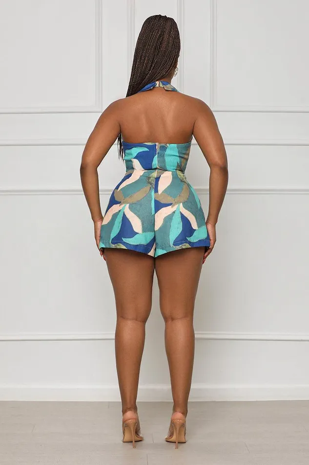 Lilly039s Kloset Jumpsuits and Rompers Women Safari Ride Cut Out Romper Blue Multi